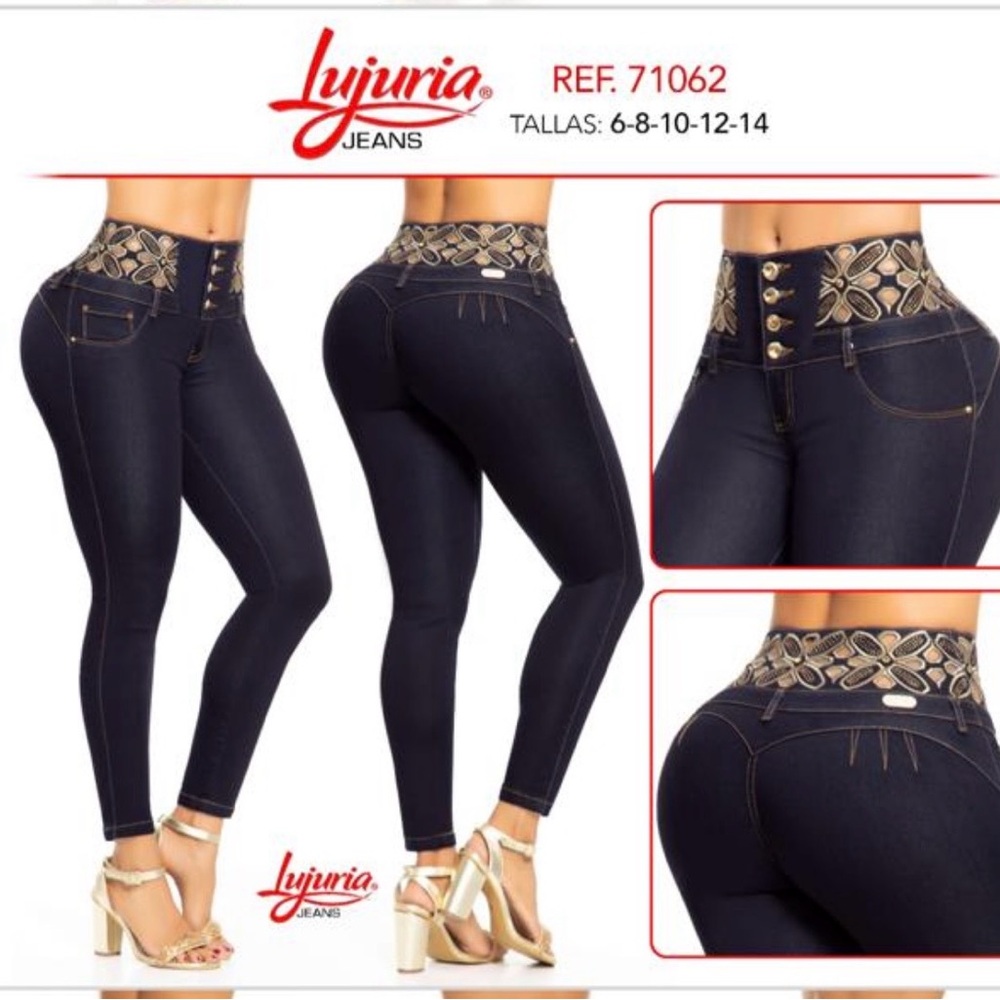 Women's High Rise Dark Blue Jeans COLOMBIANO